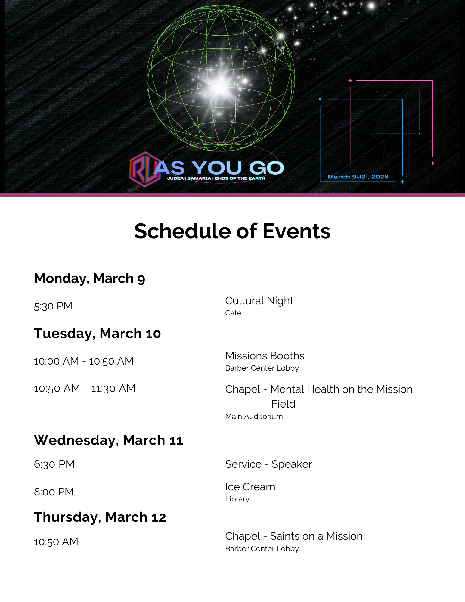 Missions Conference Schedule 2026